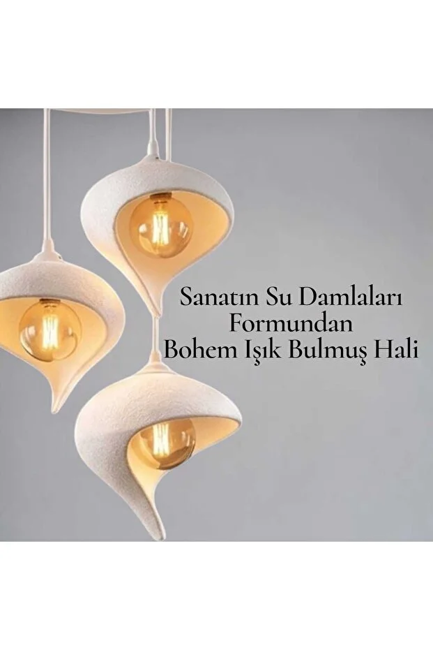 Modern 3’lü Sarkıt Avize Salon Oturma Odası Dekoratif Damla Rustik Bohem Avize E27 (ampul Hediye)